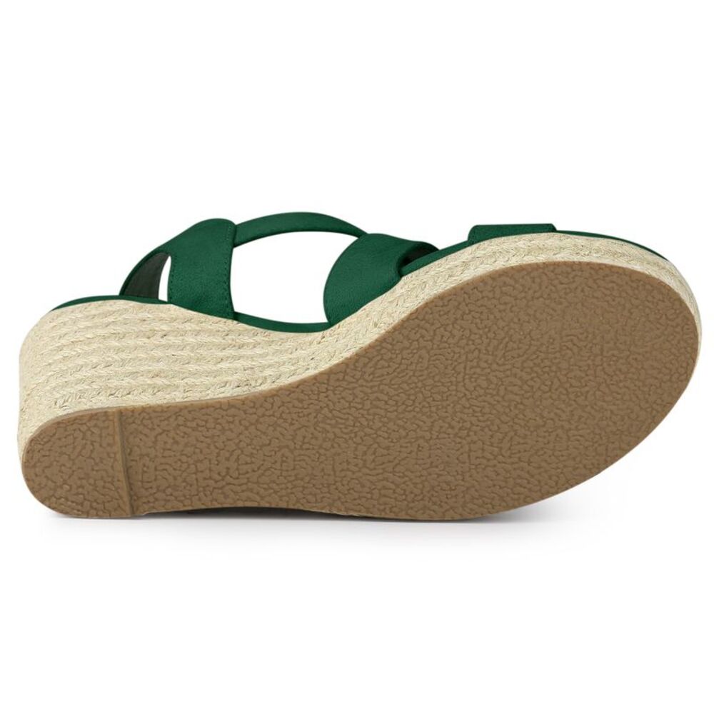 Espadrilles Platform Slingback Emerald Green Wedges Sandals - Picture 5 of 6